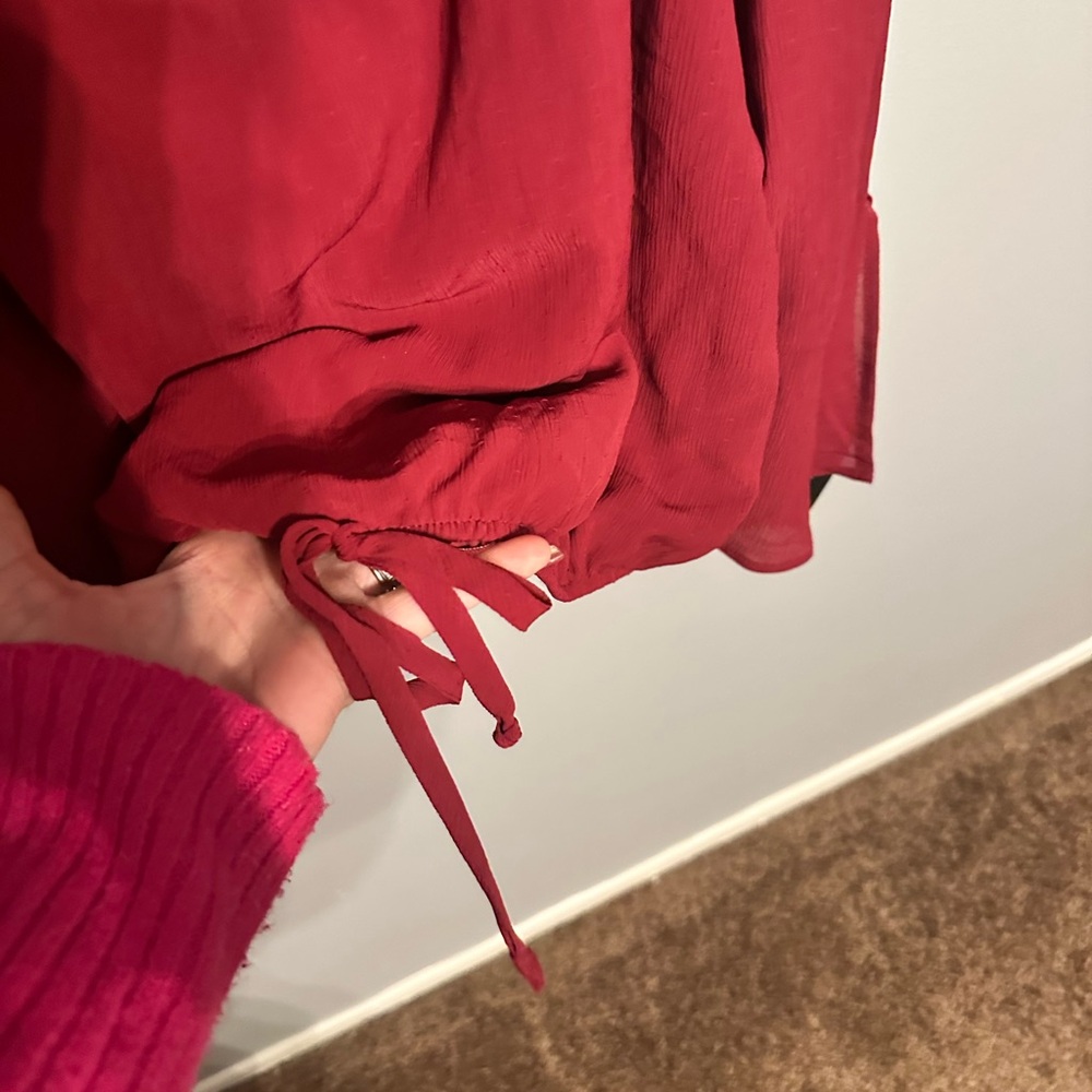 Red Women's Ruffle Blouse - Picture 7 of 7